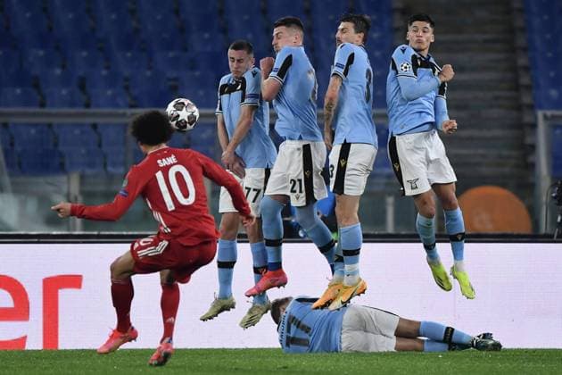 A free kick of Leroy Sane of FC Bayern Munchen during the Champions League round of 16 football match between SS Lazio and Bayern Munchen at stadio Olimpico in Rome (Italy), February, 23th, 2021. Photo Andrea Staccioli Insidefoto andreaxstaccioli