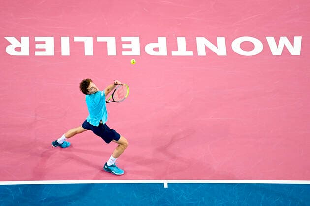 Ugo Humbert (Fra) TENNIS : Open Sud de France 2021 - Montpellier - 24 02 2021 JBAutissier Panoramic 