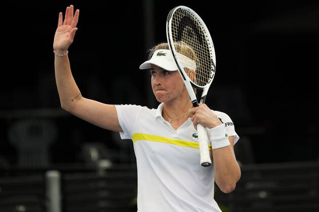 ADELAIDE, AUSTRALIA - FEBRUARY 25: Jil Teichmann of Switzerland celebrates winning the game against Anastasija Sevastova of Lativa during their singles match on day four of the Adelaide International tennis tournament at Memorial Drive on February 25, 2021 in Adelaide, Australia. (Photo by Peter Mundy Speed Media Icon Sportswire) TENNIS: FEB 25 - Adelaide International Icon210225104