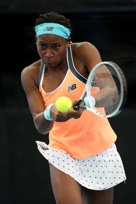 ADELAIDE, AUSTRALIA - FEBRUARY 25: Coco Gauff of United States plays a shot against Shelby Rogers of United States during their singles match on day four of the Adelaide International tennis tournament at Memorial Drive on February 25, 2021 in Adelaide, Australia. (Photo by Peter Mundy Speed Media Icon Sportswire) TENNIS: FEB 25 - Adelaide International Icon210225121