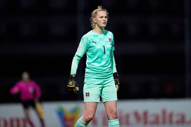 Kristin Krammer, goalkeeper of Austria during the VisitMalta Women™s Trophy 2021 soccer match between Austria and Slovakia at the Hibernians Stadium, Corradino, Malta on 23 February 2021 Austria v Slovakia Women™s VMT_20_21
