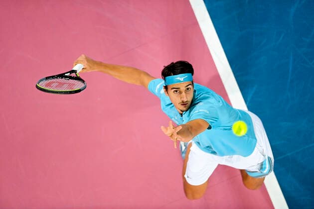 Lorenzo Sonego (Ita) TENNIS : Open Sud de France 2021 - Montpellier - 26 02 2021 JBAutissier Panoramic 
