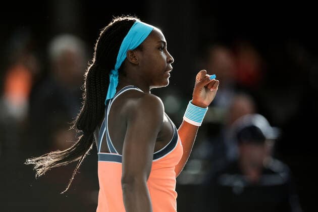 ADELAIDE, AUSTRALIA - FEBRUARY 26: Coco Gauff of United States reacts on a point against Belinda Bencic of Switzerland during their singles match on day five of the Adelaide International tennis tournament at Memorial Drive on February 26, 2021 in Adelaide, Australia. (Photo by Peter Mundy Speed Media Icon Sportswire) TENNIS: FEB 26 - Adelaide International Icon210226118