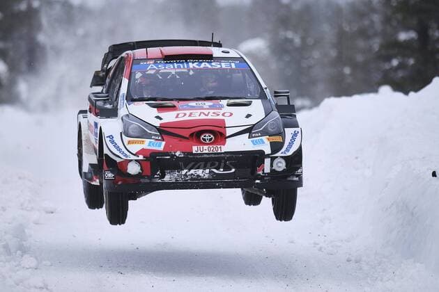 Bilder des Jahres 2021, Sport 02 Februar Sport Themen der Woche KW08 Sport Bilder des Tages Kalle Rovanperä of Finland and his co-driver Jonne Halttunen of Finland steer their Toyota Yaris WRC, Motorsport Rallye, WM car during the first stage of during the FIA WRC Arctic Lapland Rally in Rovaniemi, Finland, on February 26, 2021. Rovaniemi Finland LKFTVX20210226172705QSXT  Copyright: xHannuxRainamox