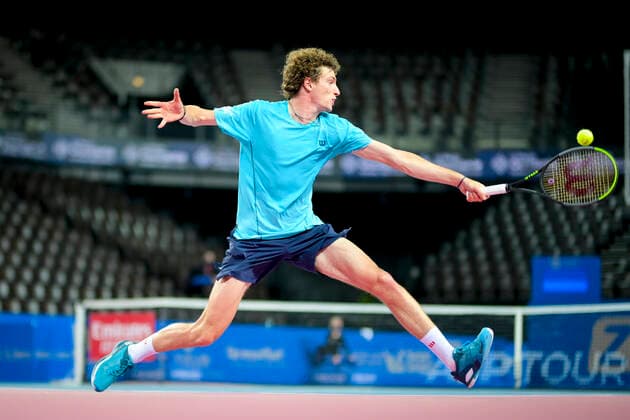 Ugo Humbert (Fra) TENNIS : Open Sud de France 2021 - Montpellier - 26 02 2021 JBAutissier Panoramic 
