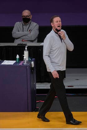 February 26, 2021, Los Angeles, California, USA: Head coach, Terry Stotts of the Portland Trailblazers during their regular season NBA, Basketball Herren, USA game with the Los Angeles Lakers on Friday February 26, 2021 at the Staples Center in Los Angeles, California. Lakers defeat Trailblazers, 102-93. PI Los Angeles USA - ZUMAp124 20210226_zaa_p124_025 Copyright: xJAVIERxROJASx