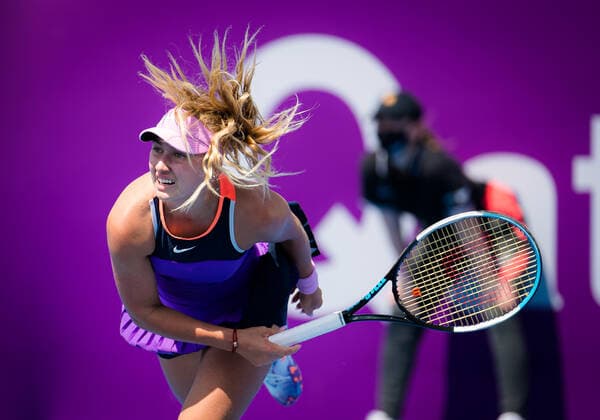 Sport Bilder des Tages February 27, 2021, DOHA, QATAR: Anastasia Potapova of Russia in action during the first qualifications round of the 2021 Qatar Total Open WTA, Tennis Damen 500 tournament against Liang En-shuo of Taiwan DOHA QATAR - ZUMAa181 20210227_zaa_a181_150 Copyright: xRobxPrangex