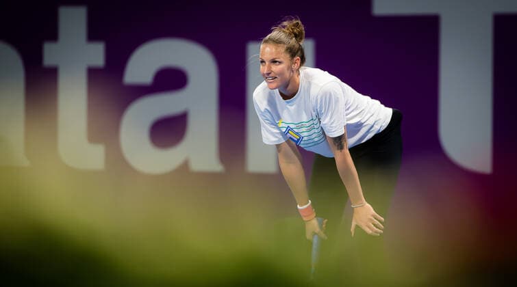 February 27, 2021, DOHA, QATAR: Karolina Pliskova of the Czech Republic during practice ahead of the 2021 Qatar Total Open WTA, Tennis Damen 500 tournament. DOHA QATAR - ZUMAa181 20210227_zaa_a181_210 Copyright: xRobxPrangex