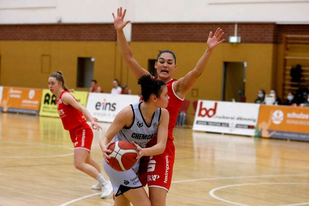 27.02.2021, 2. Toyota Damen Basketball Bundesliga Nord, DBBL, Saison 2020 2021, Damen, Chemcats Chemnitz - BG 89 Avides Hurricanes Jessica Kluge, ChemCats Chemnitz Chemnitz Sporthalle am Schlossteich Sachsen Germany
