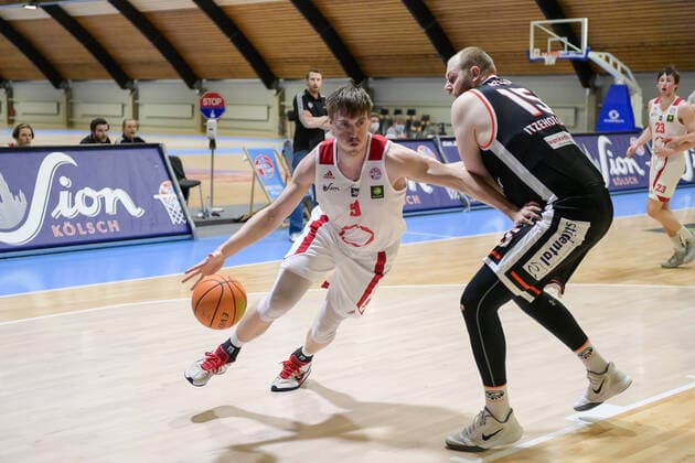 Barmer 2. Basketball Bundesliga ProB, Rheinstars Koeln vs. Itzehoe Eagles, 27.02.2021 Florian Wendeler (RheinStars Koeln 9), Barmer 2. Basketball Bundesliga ProB, Rheinstars Koeln vs. Itzehoe Eagles am 27.02.2021 in der Basketball Campus Koeln in Koeln (Nordrhein-Westfalen) Copyright: xBEAUTIFULxSPORTS Mueller-Laschetx