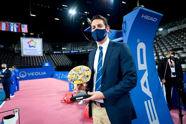 Richard Haigh - Chair Umpire TENNIS : Open Sud de France 2021 - Finale Double Messieurs - Montpellier - 28 02 2021 JBAutissier Panoramic 