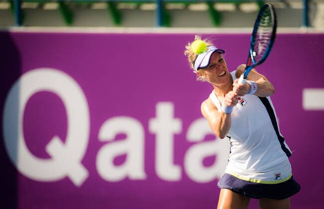 February 28, 2021, DOHA, QATAR: Laura Siegemund of Germany in action during the second qualifications round of the 2021 Qatar Total Open WTA, Tennis Damen 500 tournament against Elena-Gabriela Ruse of Romania DOHA QATAR - ZUMAa181 20210228_zaa_a181_033 Copyright: xRobxPrangex