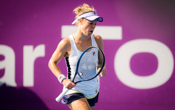 February 28, 2021, DOHA, QATAR: Laura Siegemund of Germany in action during the second qualifications round of the 2021 Qatar Total Open WTA, Tennis Damen 500 tournament against Elena-Gabriela Ruse of Romania DOHA QATAR - ZUMAa181 20210228_zaa_a181_036 Copyright: xRobxPrangex