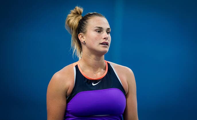 February 28, 2021, DOHA, QATAR: Aryna Sabalenka of Belarus during practice ahead of the 2021 Qatar Total Open WTA, Tennis Damen 500 tournament. DOHA QATAR - ZUMAa181 20210228_zaa_a181_091 Copyright: xRobxPrangex