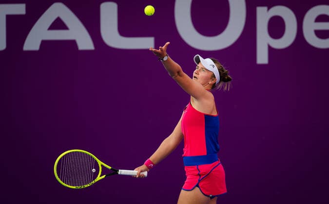 February 28, 2021, DOHA, QATAR: Barbora Krejcikova of the Czech Republic in action during the second qualifications round of the 2021 Qatar Total Open WTA, Tennis Damen 500 tournament against Cristina Bucsa of Spain DOHA QATAR - ZUMAa181 20210228_zaa_a181_153 Copyright: xRobxPrangex