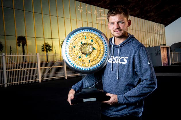 David Goffin (Bel) posant avec le trophee du Vainqueur TENNIS : Open Sud de France 2021 - Finale Simple messieurs - Montpellier - 28 02 2021 JBAutissier Panoramic 
