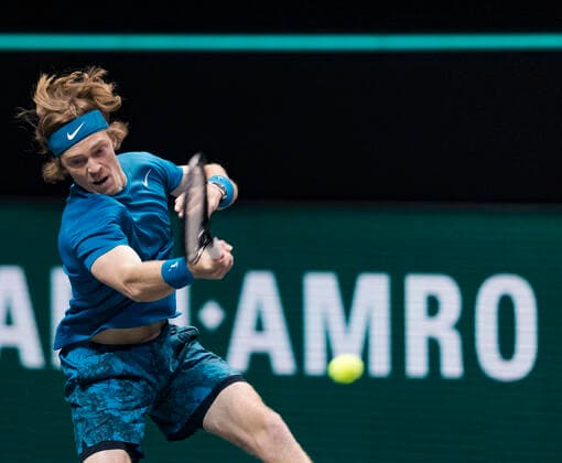 Rotterdam, The Netherlands, 28 Februari 2021, ABNAMRO World Tennis Tournament, Ahoy, First round doubles: Andrey Rublev (RUS) xtennisimagescomxhenkkosterx  Copyright: xHenkxKosterx
