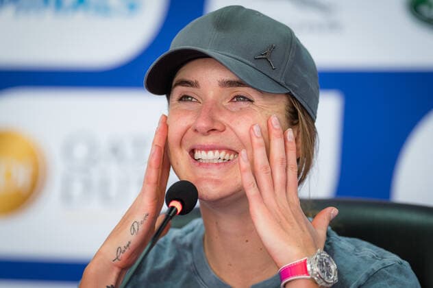 March 1, 2021, DOHA, QATAR: Elina Svitolina of the Ukraine talks to the media ahead of the 2021 Qatar Total Open WTA, Tennis Damen 500 tournament DOHA QATAR - ZUMAa181 20210301_zaa_a181_016 Copyright: xRobxPrangex