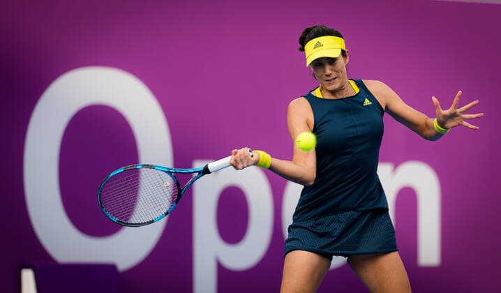 March 1, 2021, DOHA, QATAR: Garbine Muguruza of Spain in action during her first-round match at the 2021 Qatar Total Open WTA, Tennis Damen 500 tournament against Veronika Kudermetova of Russia DOHA QATAR - ZUMAa181 20210301_zaa_a181_049 Copyright: xRobxPrangex
