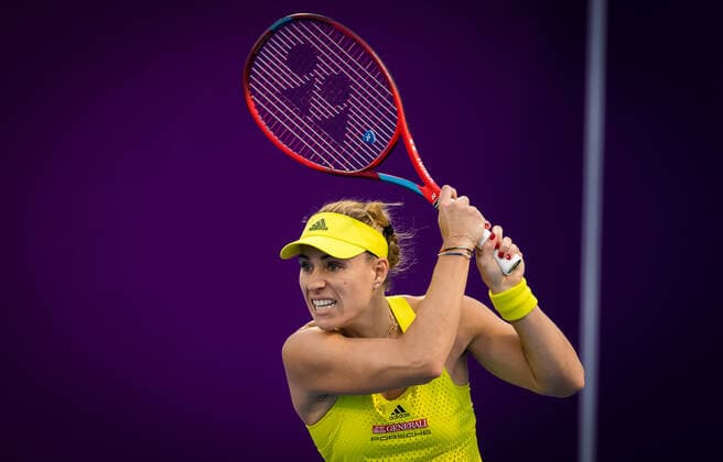 March 1, 2021, DOHA, QATAR: Angelique Kerber of Germany in action during the first round of the 2021 Qatar Total Open WTA, Tennis Damen 500 tournament against Cagla Buyukakcay of Turkey DOHA QATAR - ZUMAa181 20210301_zaa_a181_059 Copyright: xRobxPrangex