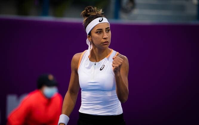 March 1, 2021, DOHA, QATAR: Cagla Buyukakcay of Turkey in action during the first round of the 2021 Qatar Total Open WTA, Tennis Damen 500 tournament against Angelique Kerber of Germany DOHA QATAR - ZUMAa181 20210301_zaa_a181_068 Copyright: xRobxPrangex