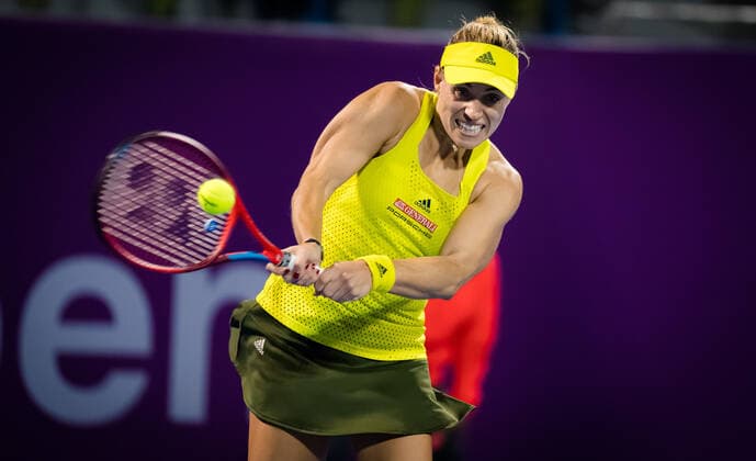 March 1, 2021, DOHA, QATAR: Angelique Kerber of Germany in action during her first round match at the 2021 Qatar Total Open WTA, Tennis Damen 500 tournament against Cagla Buyukakcay of Turkey DOHA QATAR - ZUMAa181 20210301_zaa_a181_191 Copyright: xRobxPrangex