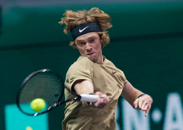 Rotterdam, The Netherlands, 2 march 2021, ABNAMRO World Tennis Tournament, Ahoy, First round : Andrey Rublev (RUS) XhenkkosterX  Copyright: xHenkxKosterx