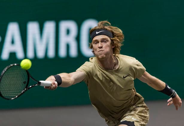 Rotterdam, The Netherlands, 2 march 2021, ABNAMRO World Tennis Tournament, Ahoy, First round : Andrey Rublev (RUS) XhenkkosterX  Copyright: xHenkxKosterx