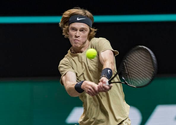 Rotterdam, The Netherlands, 2 march 2021, ABNAMRO World Tennis Tournament, Ahoy, First round : Andrey Rublev (RUS) XhenkkosterX  Copyright: xHenkxKosterx