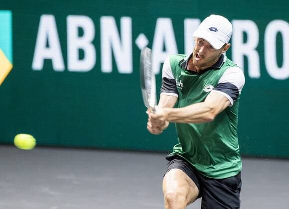ROTTERDAM - John Millman (AUS) in action against Alex de Minaur (AUS) on the second day of the ABN AMRO World Tennis Tournament in Rotterdam, The Netherlands, 02 March 2021. The ATP, Tennis Herren tournament in Ahoy takes place without an audience due to the corona pandemic. ANP KOEN SUYK xVIxANPxSportx xxANPxIVx