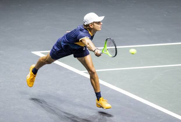 ROTTERDAM - Alex de Minaur (AUS) in action against John Millman (AUS) on the second day of the ABN AMRO World Tennis Tournament in Rotterdam, The Netherlands, 02 March 2021. The ATP, Tennis Herren tournament in Ahoy takes place without an audience due to the corona pandemic. ANP KOEN SUYK xVIxANPxSportx xxANPxIVx