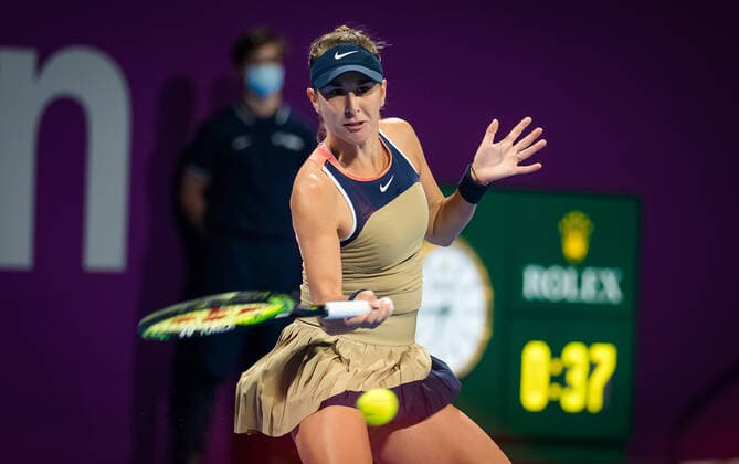 March 2, 2021, DOHA, QATAR: Belinda Bencic of Switzerland in action during the first round of the 2021 Qatar Total Open WTA, Tennis Damen 500 tournament against Madison Keys of the United States DOHA QATAR - ZUMAa181 20210302_zaa_a181_072 Copyright: xRobxPrangex