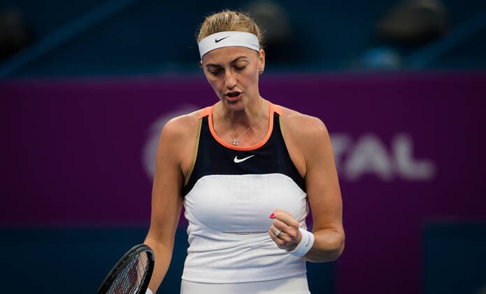 March 3, 2021, DOHA, QATAR: Petra Kvitova of the Czech Republic in action during her second-round match at the 2021 Qatar Total Open WTA, Tennis Damen 500 tournament against Anastasia Pavlyuchenkova of Russia DOHA QATAR - ZUMAa181 20210303_zaa_a181_058 Copyright: xRobxPrangex