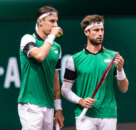 Rotterdam, The Netherlands, 3 march 2021, ABNAMRO World Tennis Tournament, Ahoy, First round doubles: Sander Giller (BEL) Joran Vliegen (BEL). Photo: henkkoster  Copyright: xHenkxKosterx