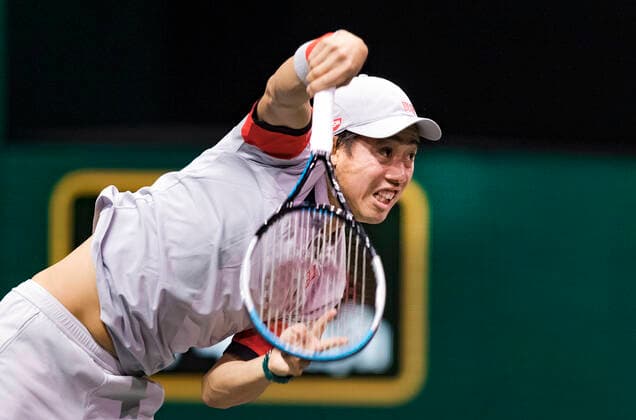 Rotterdam, The Netherlands, 3 march 2021, ABNAMRO World Tennis Tournament, Ahoy, First round doubles: Kei Nishikori (JPN) Alex De Minaur (AUS). Photo: henkkoster  Copyright: xHenkxKosterx