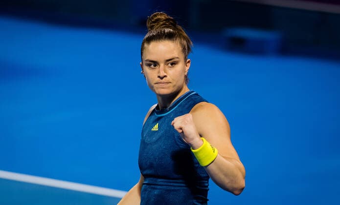March 3, 2021, DOHA, QATAR: Maria Sakkari of Greece in action during her second-round match at the 2021 Qatar Total Open WTA, Tennis Damen 500 tournament against Madison Keys of the United States DOHA QATAR - ZUMAa181 20210303_zaa_a181_076 Copyright: xRobxPrangex