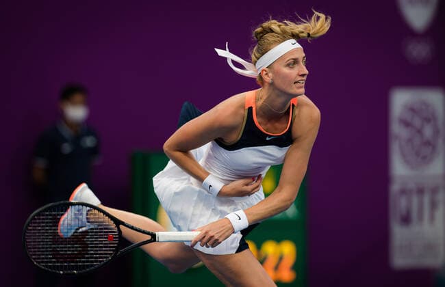 March 3, 2021, Doha, Qatar: Petra Kvitova of the Czech Republic in action during her second-round match at the 2021 Qatar Total Open WTA, Tennis Damen 500 tournament against A. Pavlyuchenkova of Russia DOHA QATAR - ZUMAa181 20210303_zaa_a181_053 Copyright: xRobxPrangex