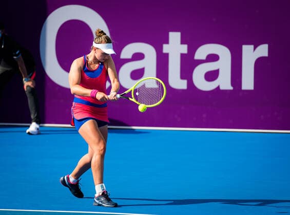March 3, 2021, DOHA, QATAR: Barbora Krejcikova of the Czech Republic playing doubles with Katerina Siniakova at the 2021 Qatar Total Open WTA, Tennis Damen 500 tournament DOHA QATAR - ZUMAa181 20210303_zaa_a181_171 Copyright: xRobxPrangex