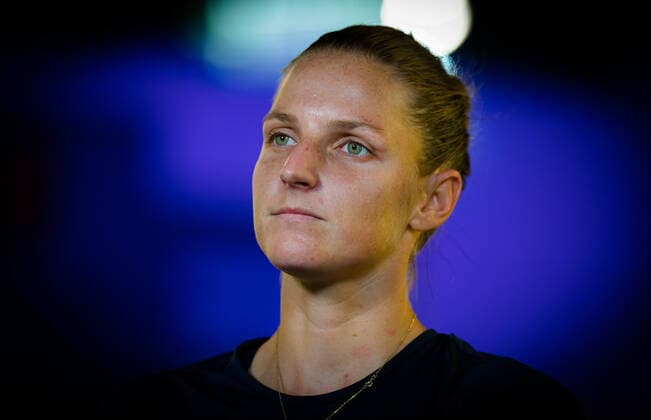 March 4, 2021, DOHA, QATAR: Karolina Pliskova of the Czech Republic talks to the media after her second round match at the 2021 Qatar Total Open WTA, Tennis Damen 500 tournament DOHA QATAR - ZUMAa181 20210304_zaa_a181_009 Copyright: xRobxPrangex