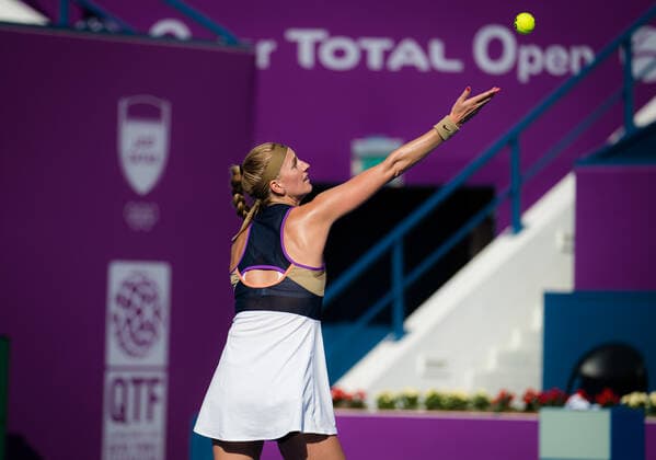March 4, 2021, DOHA, QATAR: Petra Kvitova of the Czech Republic in action during the quarterfinals of the 2021 Qatar Total Open WTA, Tennis Damen 500 tournament against Anett Kontaveit of Estonia DOHA QATAR - ZUMAa181 20210304_zaa_a181_015 Copyright: xRobxPrangex