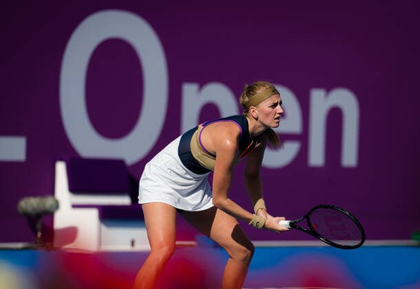 March 4, 2021, DOHA, QATAR: Petra Kvitova of the Czech Republic in action during the quarterfinals of the 2021 Qatar Total Open WTA, Tennis Damen 500 tournament against Anett Kontaveit of Estonia DOHA QATAR - ZUMAa181 20210304_zaa_a181_021 Copyright: xRobxPrangex