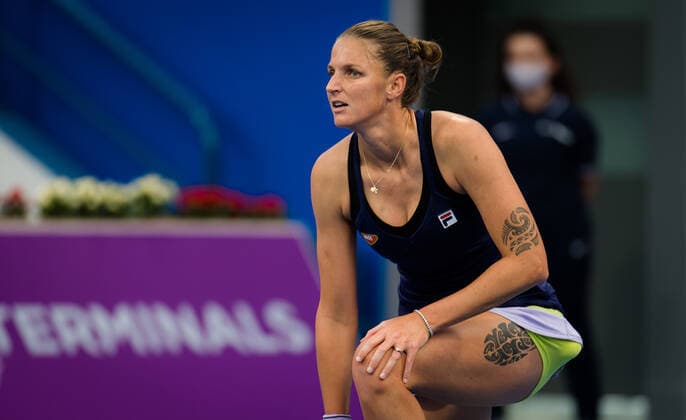 March 4, 2021, DOHA, QATAR: Karolina Pliskova of the Czech Republic in action during the quarter-finals of the 2021 Qatar Total Open WTA, Tennis Damen 500 tournament against Jessica Pegula of the United States DOHA QATAR - ZUMAa181 20210304_zaa_a181_059 Copyright: xRobxPrangex
