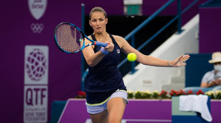 March 4, 2021, DOHA, QATAR: Karolina Pliskova of the Czech Republic in action during the quarter-finals of the 2021 Qatar Total Open WTA, Tennis Damen 500 tournament against Jessica Pegula of the United States DOHA QATAR - ZUMAa181 20210304_zaa_a181_064 Copyright: xRobxPrangex