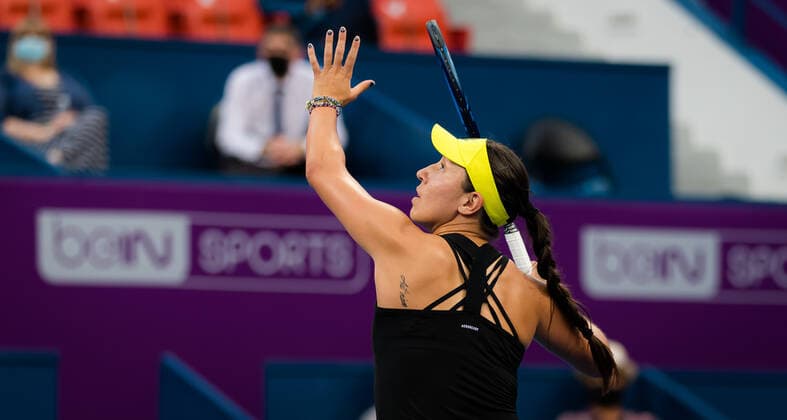 March 4, 2021, DOHA, QATAR: Jessica Pegula of the United States in action during the quarter-finals of the 2021 Qatar Total Open WTA, Tennis Damen 500 tournament against Karolina Pliskova of the Czech Republic DOHA QATAR - ZUMAa181 20210304_zaa_a181_066 Copyright: xRobxPrangex