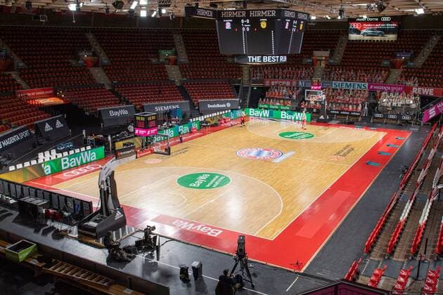 Audi Dome Court vor dem Spiel, FC Bayern Basketball vs. Panathinaikos Athen, EuroLeague, 04.03.2021 Muenchen Bayern Deutschland