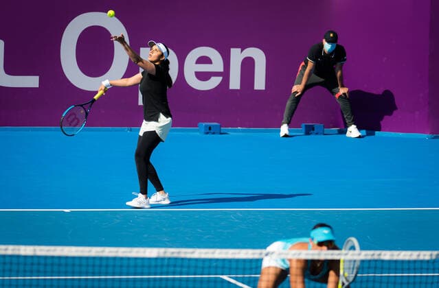 March 4, 2021, DOHA, QATAR: Sania Mirza of India playing doubles with Andreja Klepac of Slovenia at the 2021 Qatar Total Open WTA, Tennis Damen 500 tournament DOHA QATAR - ZUMAa181 20210304_zaa_a181_076 Copyright: xRobxPrangex