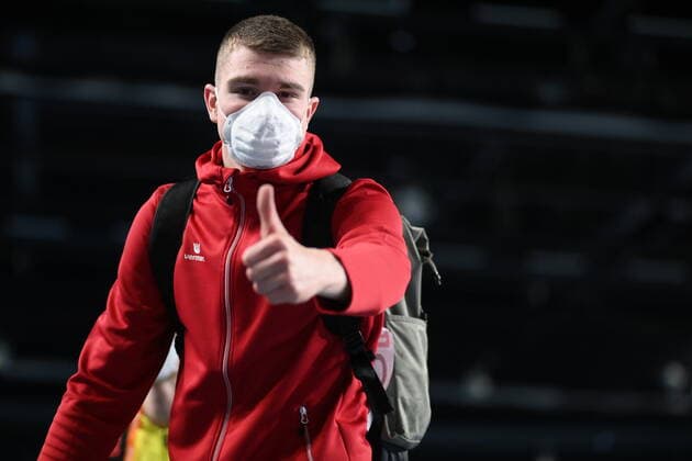 Belgian Thomas Carmoy looks delighted at the qualification round of the men high jump event of the European Athletics Indoor Championships, in Torun, Poland, Thursday 04 March 2021. The championships take place from 4 to 7 March. JASPERxJACOBS  x05974999x