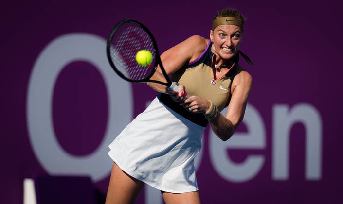 March 4, 2021, Doha, Qatar: PETRA KVITOVA of the Czech Republic in action during the quarterfinals of the 2021 Qatar Total Open WTA, Tennis Damen 500 tournament against A. Kontaveit of Estonia. Kvitova won 6-3,3-6,6-2. DOHA QATAR - ZUMAa181 20210304_zaa_a181_028 Copyright: xRobxPrangex