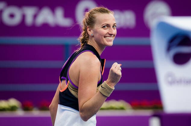 March 4, 2021, Doha, Qatar: Petra Kvitova of the Czech Republic celebrates during the quarterfinals of the 2021 Qatar Total Open WTA, Tennis Damen 500 tournament against Anett Kontaveit of Estonia DOHA QATAR - ZUMAa181 20210304_zaa_a181_048 Copyright: xRobxPrangex