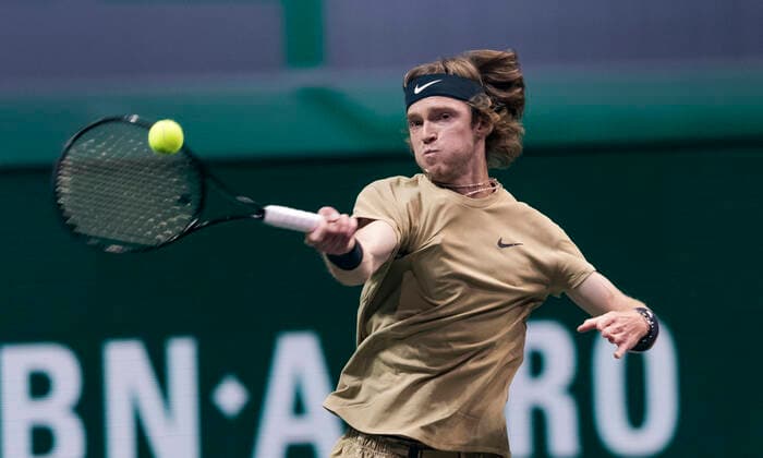Rotterdam, The Netherlands, 5 march 2021, ABNAMRO World Tennis Tournament, Ahoy, Quarter final: Andrey Rublev (RUS) Jeremy Chardy (FRA). Photo: .tennisimages.com henkkoster  Copyright: xHenkxKosterx